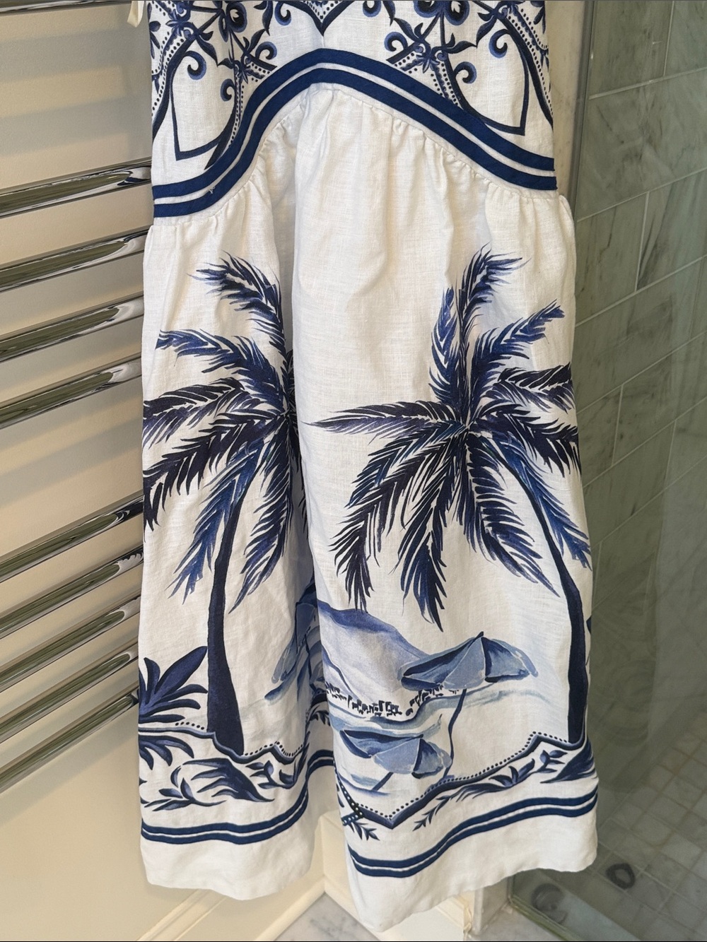 FARM Rio White and Navy Palm-Print Sundress - Picture 3 of 5